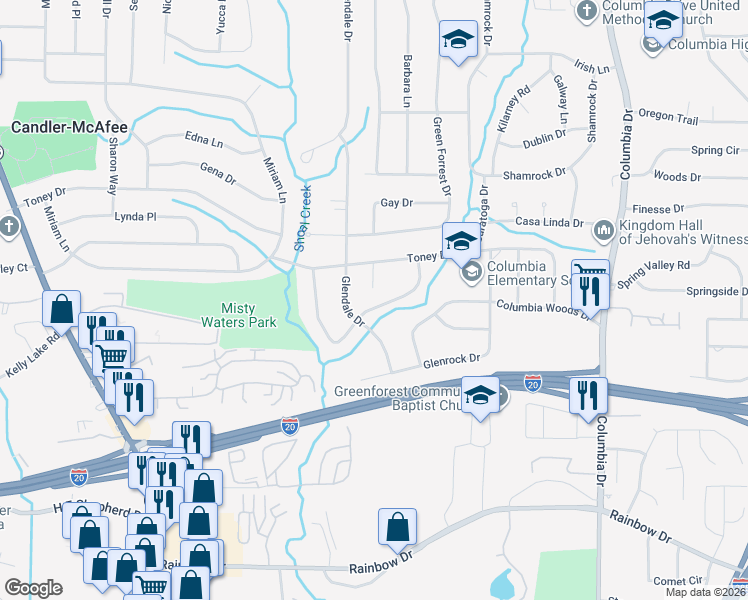 map of restaurants, bars, coffee shops, grocery stores, and more near 2349 Ernest Prather Way in Decatur