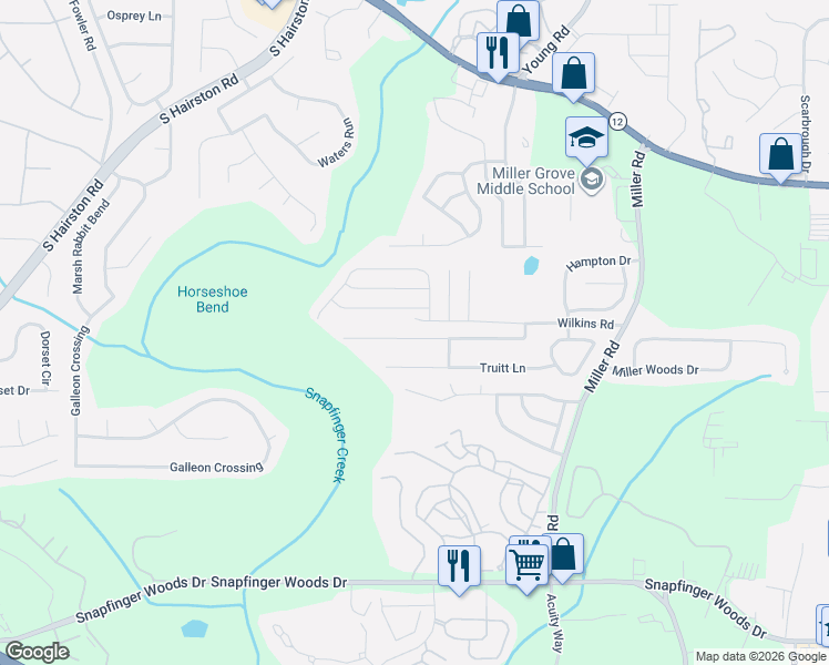 map of restaurants, bars, coffee shops, grocery stores, and more near 4869 Haymarket Trail in Decatur