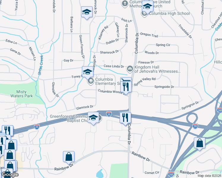 map of restaurants, bars, coffee shops, grocery stores, and more near 3349 Toney Drive in Decatur