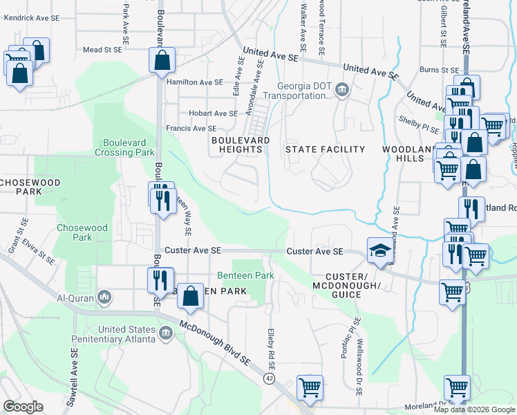 map of restaurants, bars, coffee shops, grocery stores, and more near 914 Teton Avenue Southeast in Atlanta
