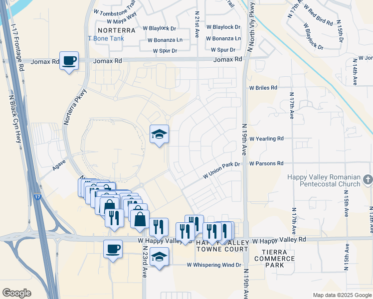 map of restaurants, bars, coffee shops, grocery stores, and more near 25729 North 20th Lane in Phoenix