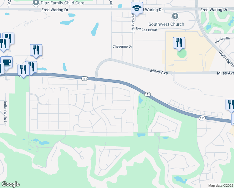 map of restaurants, bars, coffee shops, grocery stores, and more near 77352 Box Ridge Place in Indian Wells
