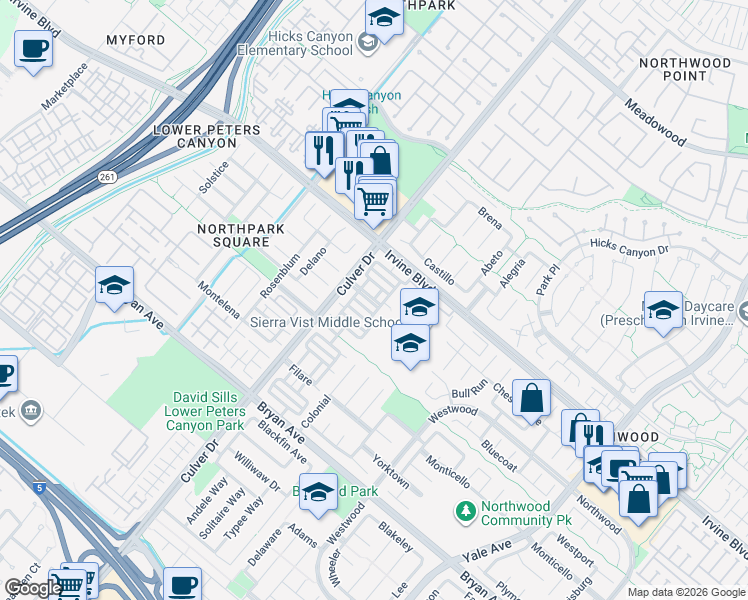 map of restaurants, bars, coffee shops, grocery stores, and more near 7 Tivoli in Irvine