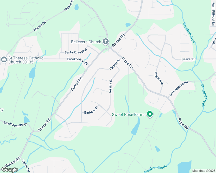 map of restaurants, bars, coffee shops, grocery stores, and more near 3171 Jessica Drive in Douglasville