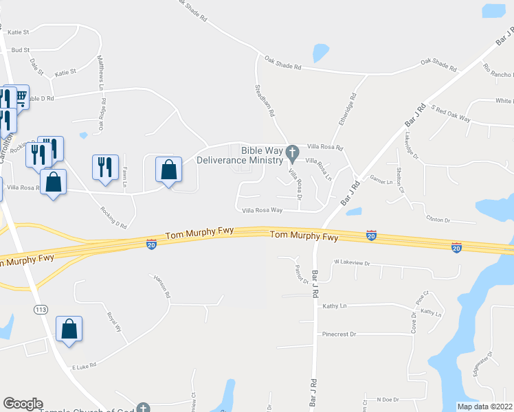 map of restaurants, bars, coffee shops, grocery stores, and more near 236 Villa Rosa Way in Temple