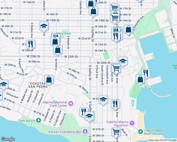 map of restaurants, bars, coffee shops, grocery stores, and more near 760 West 27th Street in Los Angeles