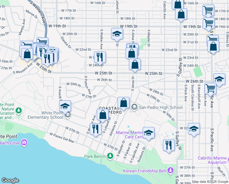 map of restaurants, bars, coffee shops, grocery stores, and more near 2741 South Walker Avenue in Los Angeles