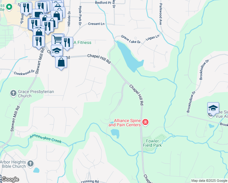 map of restaurants, bars, coffee shops, grocery stores, and more near 5826 Sarazen Tr in Douglasville