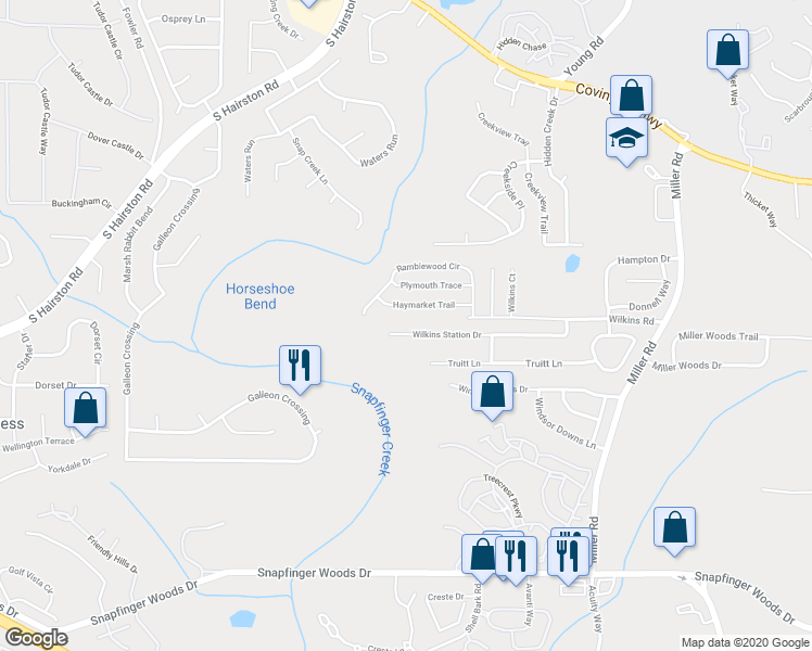 map of restaurants, bars, coffee shops, grocery stores, and more near 4831 Haymarket Trail in Decatur