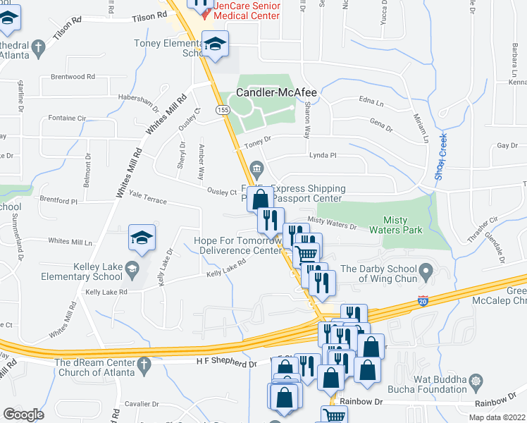 map of restaurants, bars, coffee shops, grocery stores, and more near 2404 Candler Road in Decatur