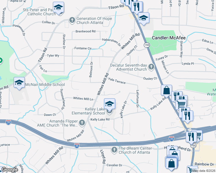 map of restaurants, bars, coffee shops, grocery stores, and more near 2574 Brentford Place in Decatur
