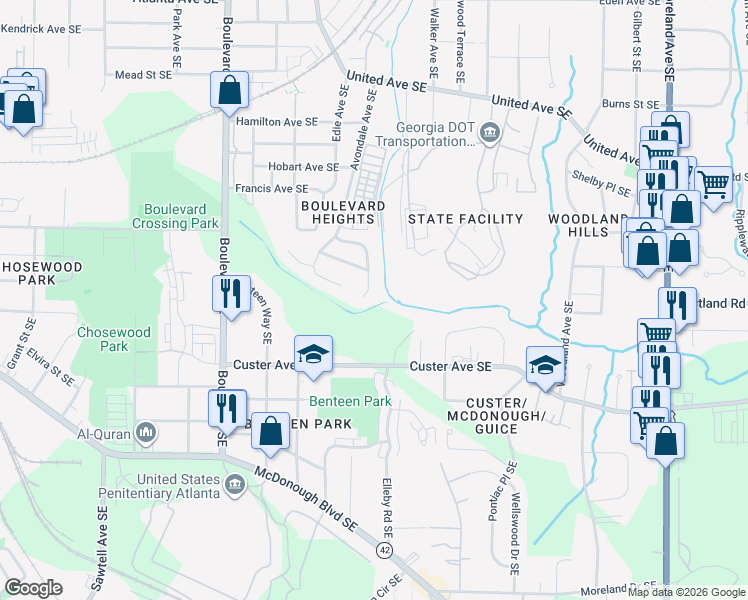 map of restaurants, bars, coffee shops, grocery stores, and more near 902 Teton Avenue Southeast in Atlanta