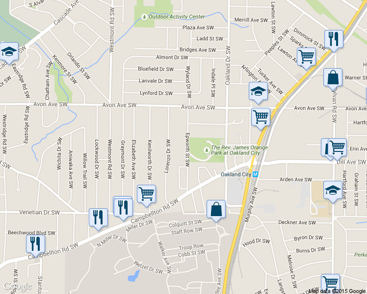 map of restaurants, bars, coffee shops, grocery stores, and more near 1278 Epworth Street Southwest in Atlanta