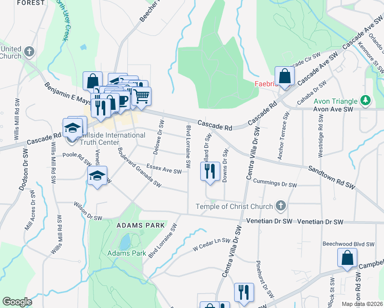 map of restaurants, bars, coffee shops, grocery stores, and more near 1314 Blvd Lorraine Southwest in Atlanta