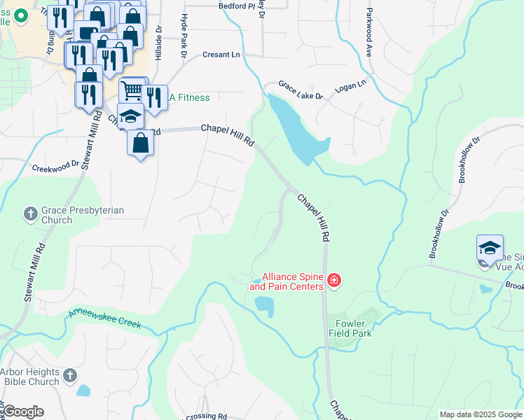 map of restaurants, bars, coffee shops, grocery stores, and more near 5826 Sarazen Tr in Douglasville
