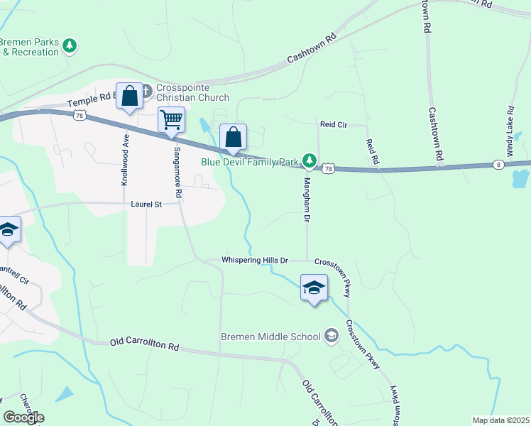 map of restaurants, bars, coffee shops, grocery stores, and more near 112 Redding Drive in Bremen