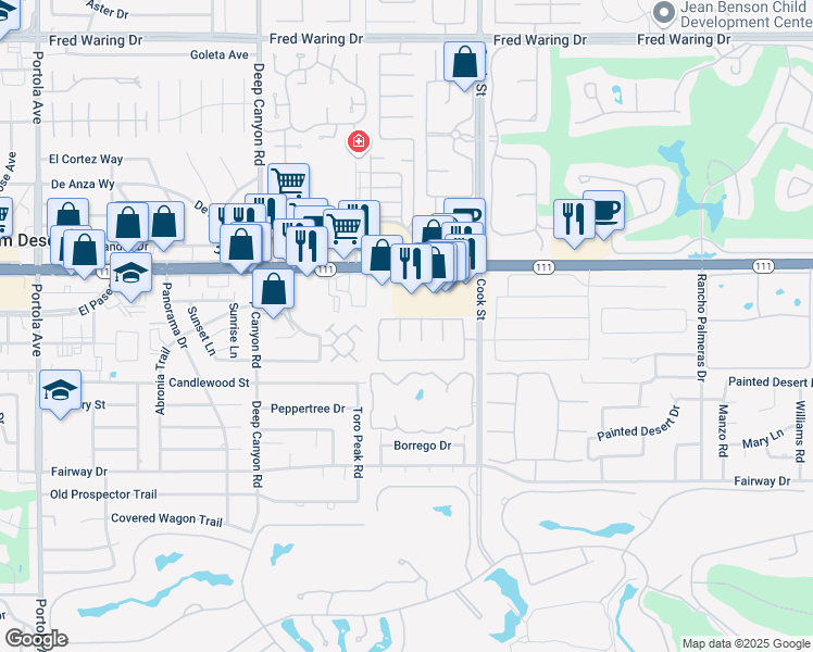map of restaurants, bars, coffee shops, grocery stores, and more near 74795 North Cove Drive in Indian Wells