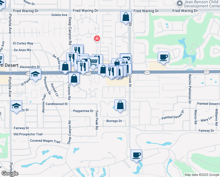 map of restaurants, bars, coffee shops, grocery stores, and more near 74795 North Cove Drive in Indian Wells