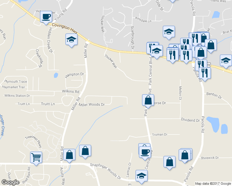 map of restaurants, bars, coffee shops, grocery stores, and more near 5170 Miller Woods Trail in Decatur