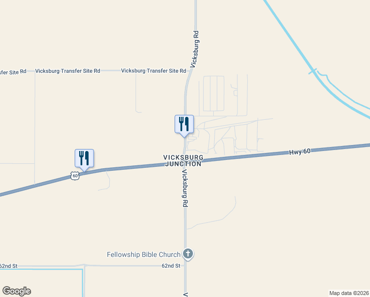 map of restaurants, bars, coffee shops, grocery stores, and more near 56993 Vicksburg Road in Salome