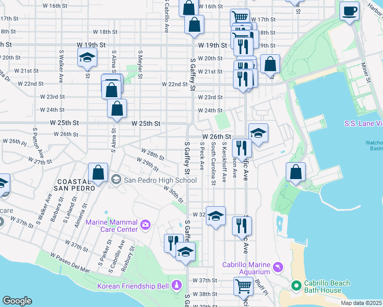 map of restaurants, bars, coffee shops, grocery stores, and more near 743 West 27th Street in Los Angeles