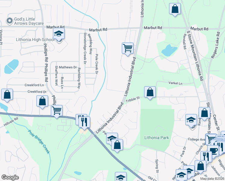 map of restaurants, bars, coffee shops, grocery stores, and more near 2201 Jabco Boulevard in Lithonia
