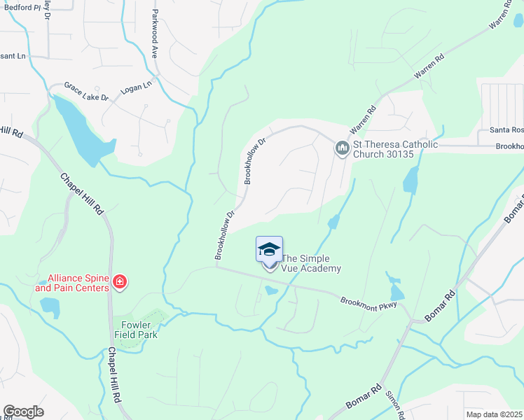 map of restaurants, bars, coffee shops, grocery stores, and more near 5299 Brookhollow Drive in Douglasville
