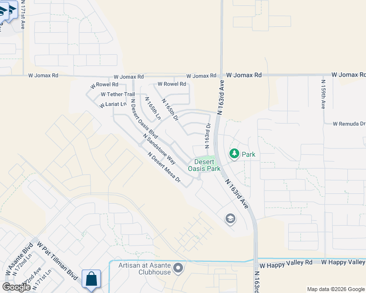 map of restaurants, bars, coffee shops, grocery stores, and more near 25913 North 165th Lane in Surprise