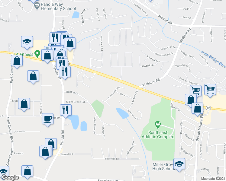 map of restaurants, bars, coffee shops, grocery stores, and more near 2373 Cove Lake Way in Lithonia
