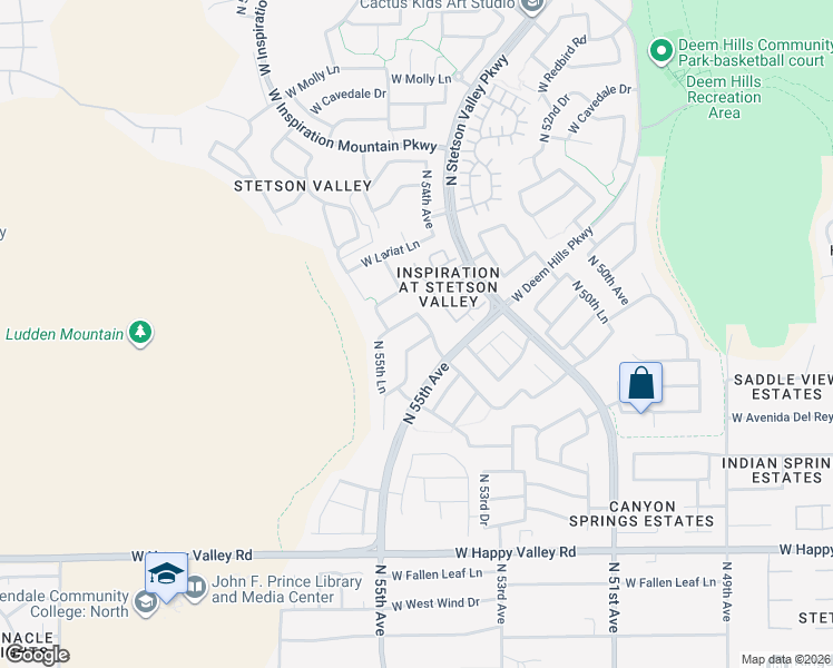 map of restaurants, bars, coffee shops, grocery stores, and more near 5507 West Yearling Road in Phoenix