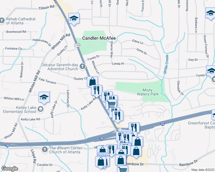 map of restaurants, bars, coffee shops, grocery stores, and more near 2726 Miriam Lane in Decatur