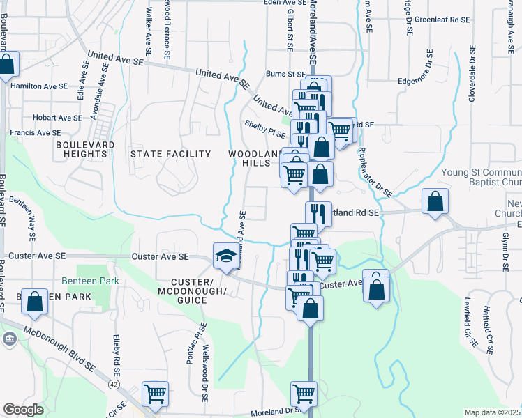 map of restaurants, bars, coffee shops, grocery stores, and more near 1273 Danner Street Southeast in Atlanta