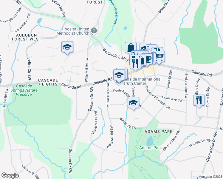 map of restaurants, bars, coffee shops, grocery stores, and more near 2450 Cascade Road in Atlanta