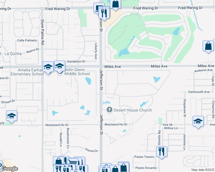 map of restaurants, bars, coffee shops, grocery stores, and more near 45338 Coeur Dalene Drive in Indio