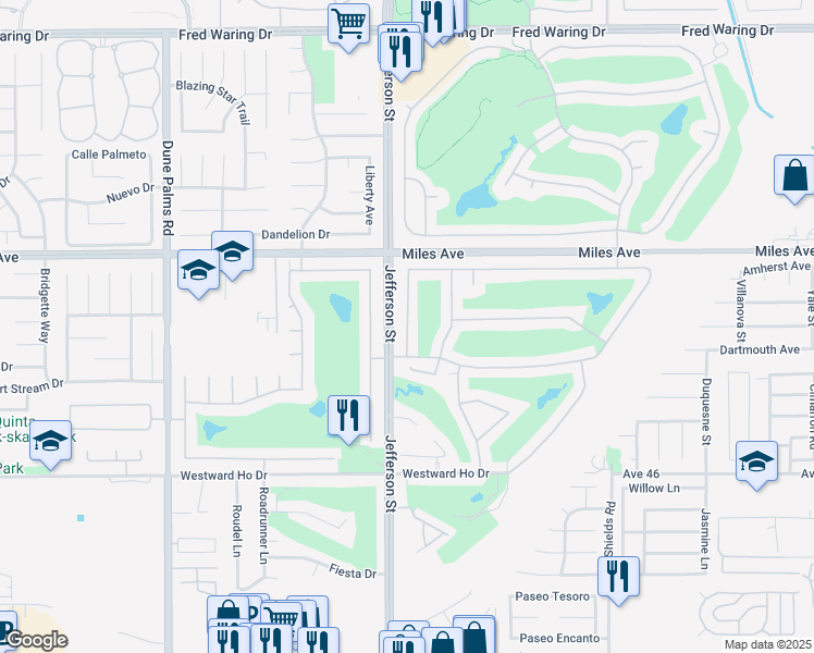 map of restaurants, bars, coffee shops, grocery stores, and more near 45248 Coeur Dalene Drive in Indio
