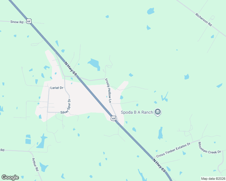 map of restaurants, bars, coffee shops, grocery stores, and more near 334 Frosty Hollow Road in Denison