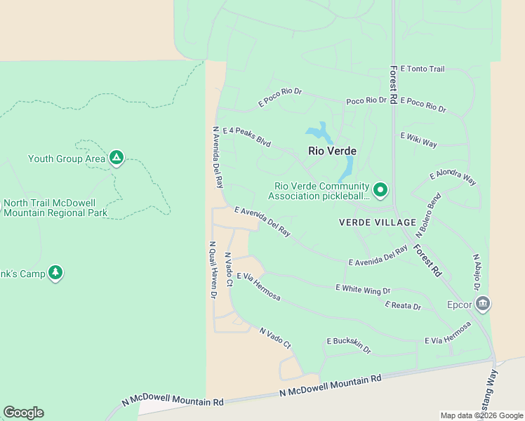 map of restaurants, bars, coffee shops, grocery stores, and more near 25646 Desoto Lane in Rio Verde