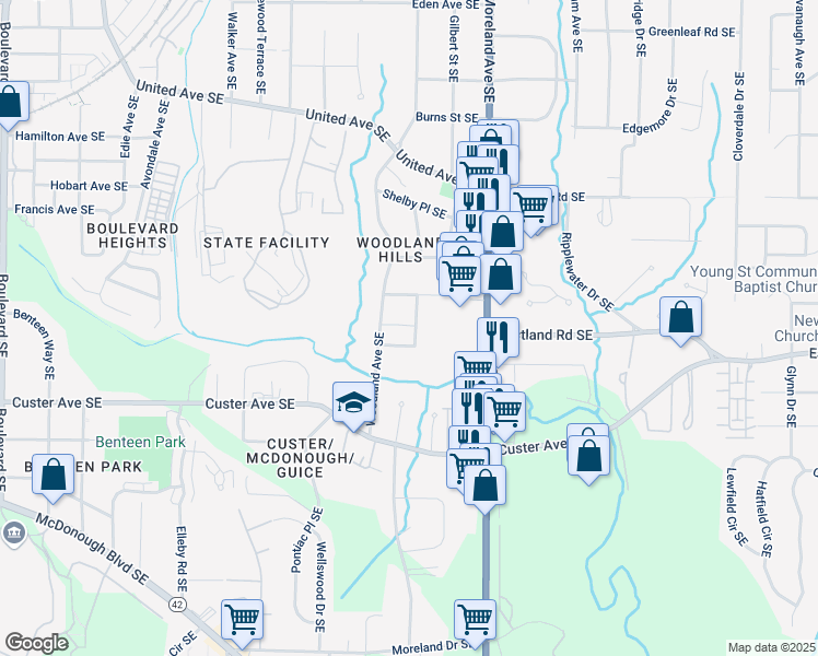 map of restaurants, bars, coffee shops, grocery stores, and more near 1273 Danner Street Southeast in Atlanta