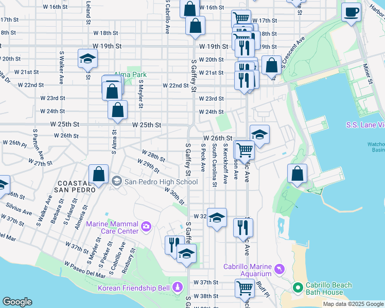 map of restaurants, bars, coffee shops, grocery stores, and more near 743 West 27th Street in Los Angeles