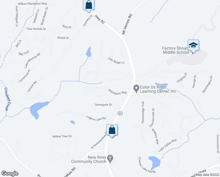 map of restaurants, bars, coffee shops, grocery stores, and more near 2602 Plantation Way in Douglasville
