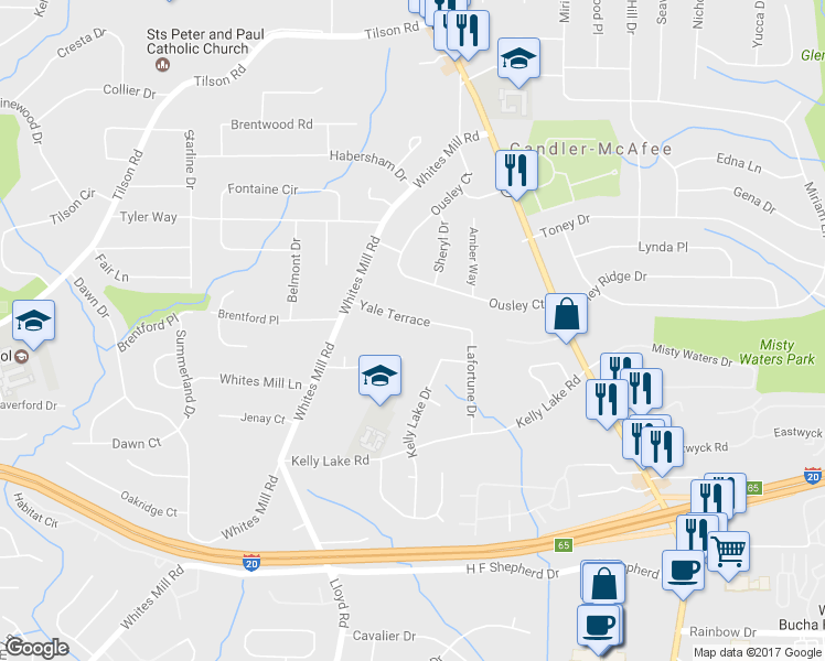 map of restaurants, bars, coffee shops, grocery stores, and more near 2633 Yale Terrace in Decatur