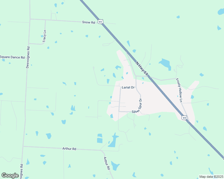map of restaurants, bars, coffee shops, grocery stores, and more near 300 Lariat Drive in Denison