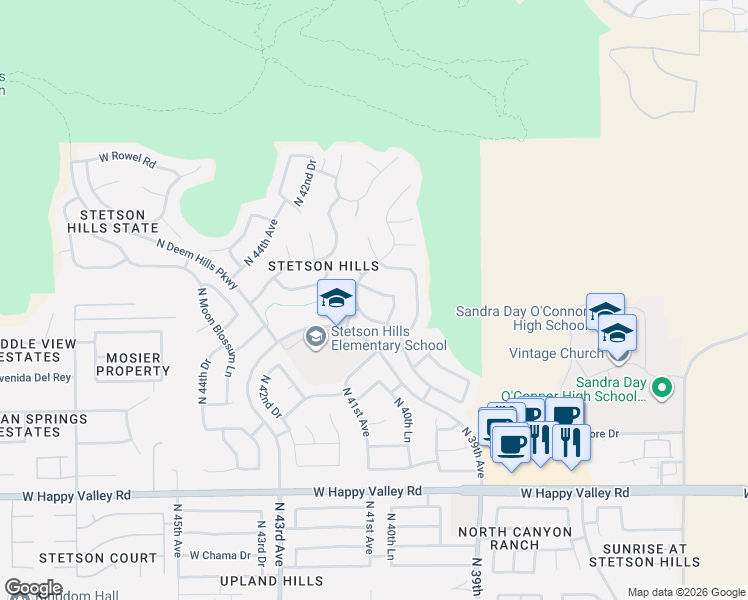 map of restaurants, bars, coffee shops, grocery stores, and more near 4141 West Alex Loop in Phoenix