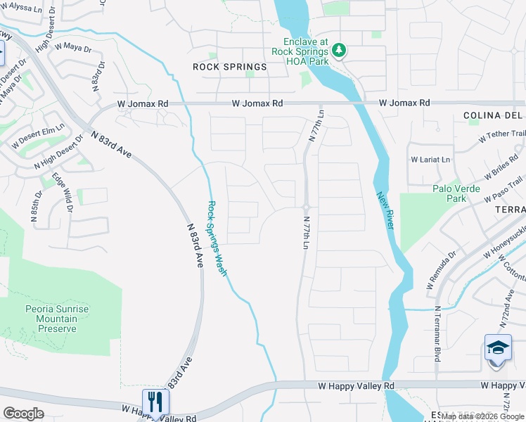 map of restaurants, bars, coffee shops, grocery stores, and more near North 83rd Avenue in Peoria