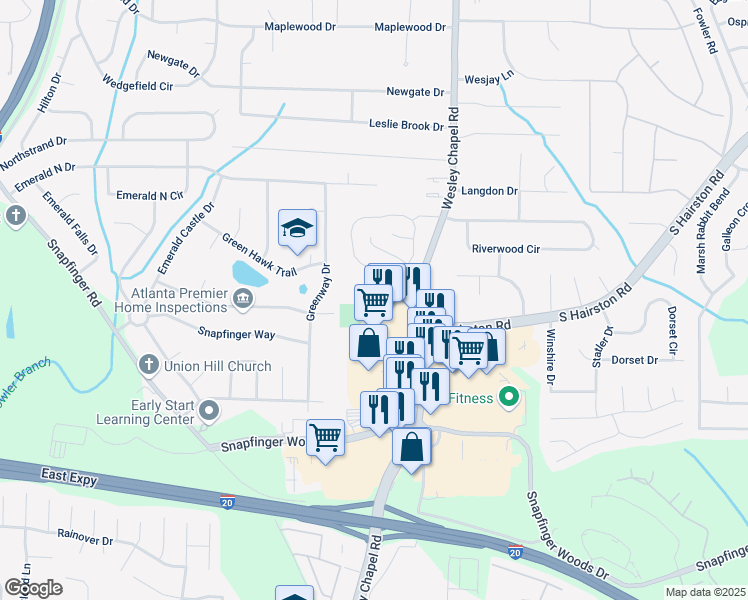 map of restaurants, bars, coffee shops, grocery stores, and more near 4211 Wingfoot Court in Decatur