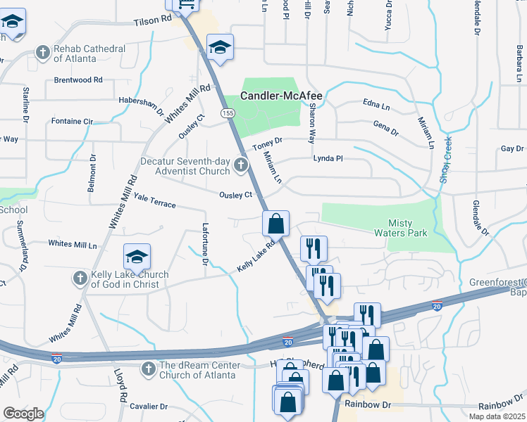 map of restaurants, bars, coffee shops, grocery stores, and more near 2404 Candler Road in Decatur