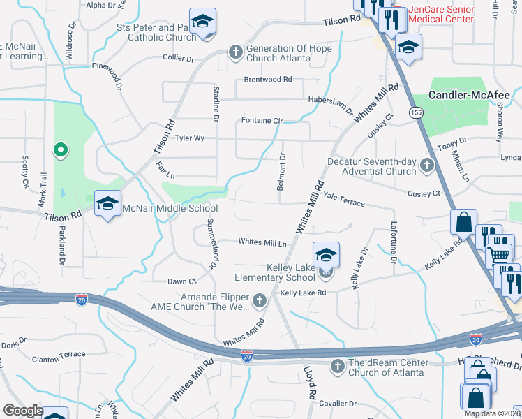 map of restaurants, bars, coffee shops, grocery stores, and more near 2508 Brentford Place in Decatur
