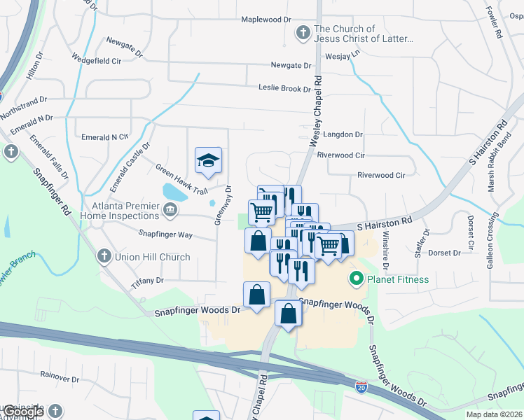 map of restaurants, bars, coffee shops, grocery stores, and more near 4211 Wingfoot Court in Decatur
