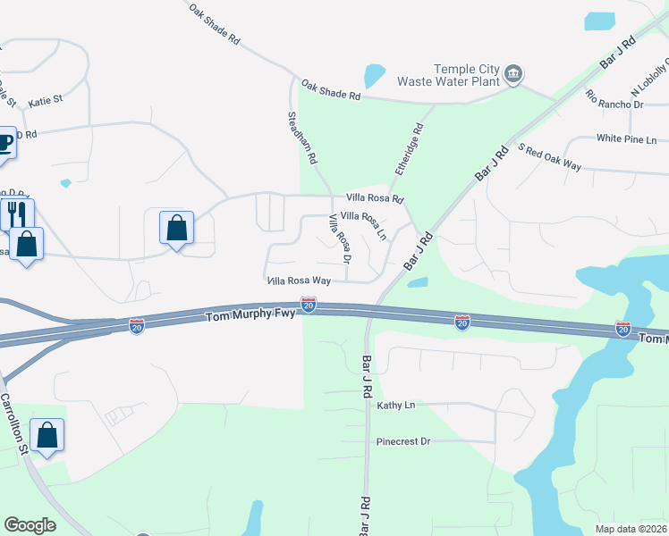 map of restaurants, bars, coffee shops, grocery stores, and more near 316 Villa Rosa Place in Temple