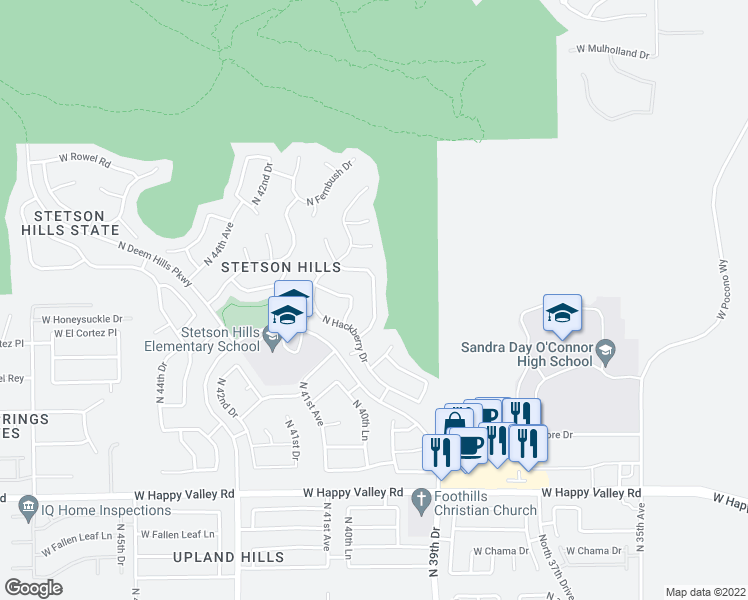 map of restaurants, bars, coffee shops, grocery stores, and more near North Singbush Loop in Phoenix